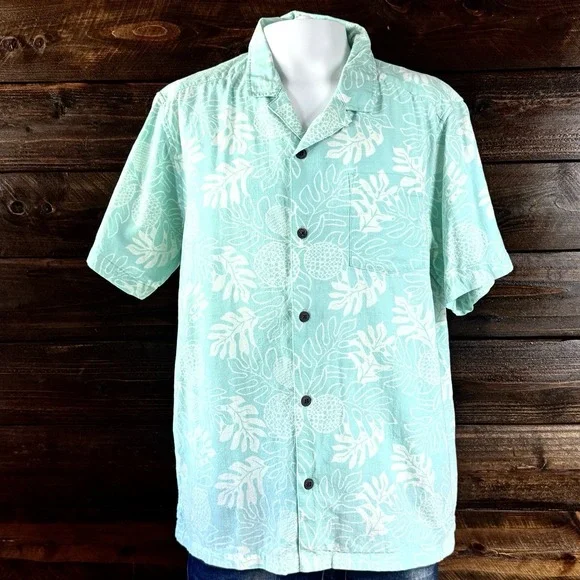 Patagonia Pataloha Shirt Men's Lg Aqua Blue Hawaiian Floral Fern Organic Cotton - Picture 2 of 11